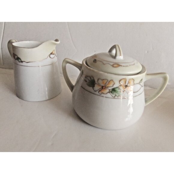 Nippon Hand-Painted Floral with Gold Trim Sugar Bowl & Creamer Set - Picture 3 of 13